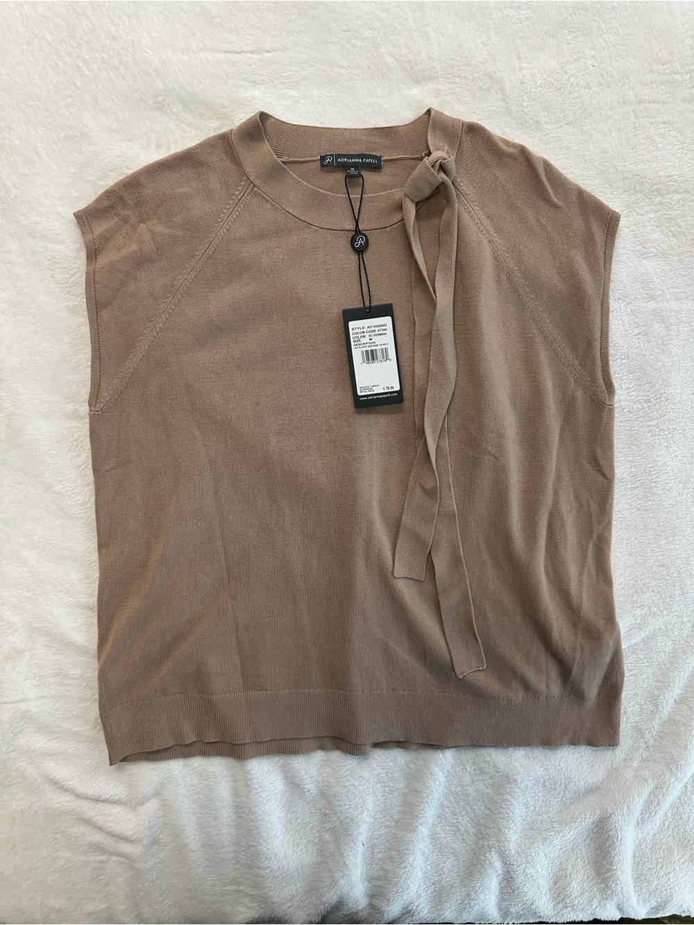 Adrianna Papell Tie-Neck Cap Sleeve Knit Top - Size Medium